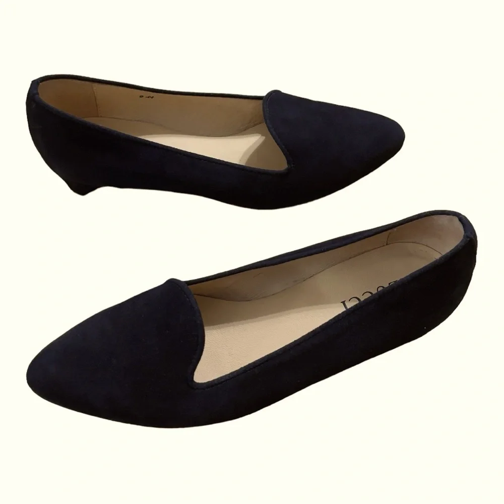 Sesto Meucci Black Suede Low Heel Slip On Almond Toe Flats 9N Made in Spain